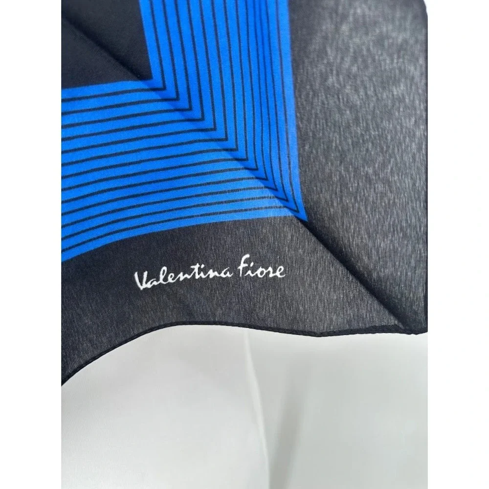 Valentina Fiore Scarf Women OS Italy Blue Black Floral Leaf Striped 26